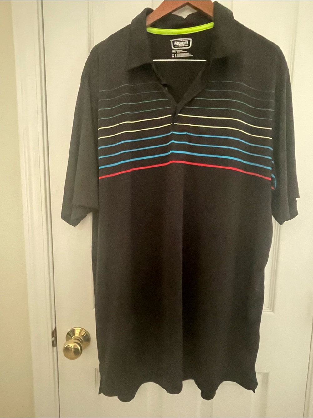 The Foundry Supply Co 3XLT Black Polo Shirt Pima Cotton, Sh Sleeve 10 Ft Stripes